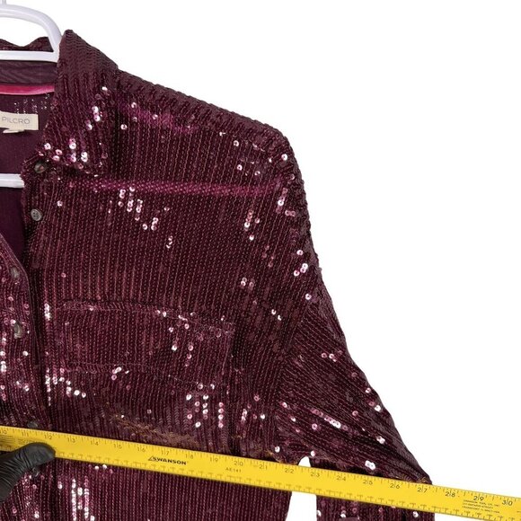 Anthropologie Pilcro Women XS OVERSIZED Burgundy Sequin Button Up Fairy Glam Top - Picture 7 of 16